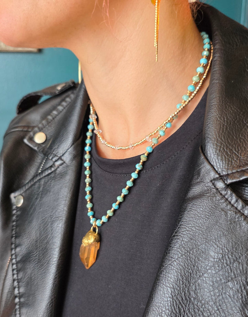 Tangerine Quartz + Turquiose Sunrise Necklace Necklace Shop Dreamers of Dreams