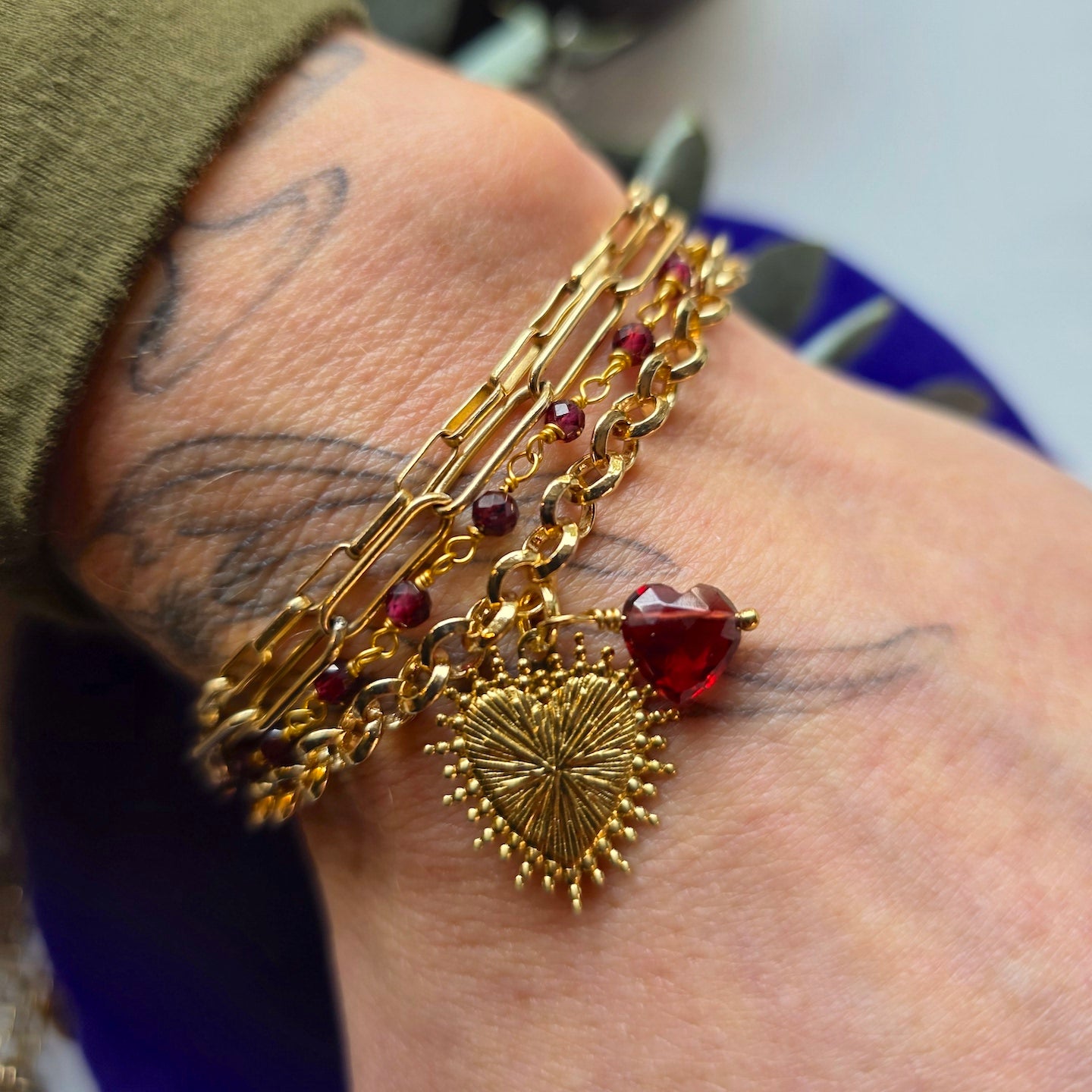 Sacred Heart Garnet Charm Bracelet Bracelet Shop Dreamers of Dreams