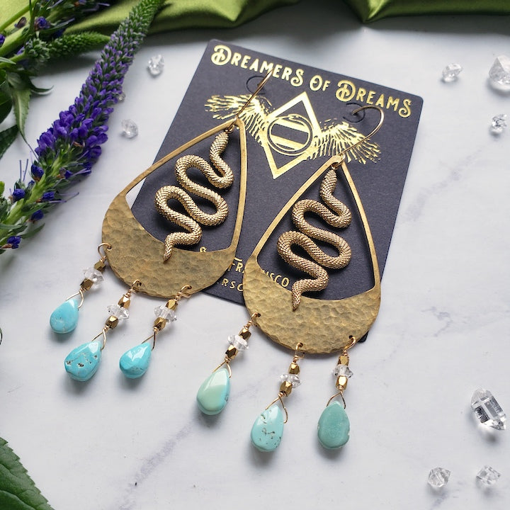 Golden Snake + Turquoise Ritual Hoops Earrings Shop Dreamers of Dreams