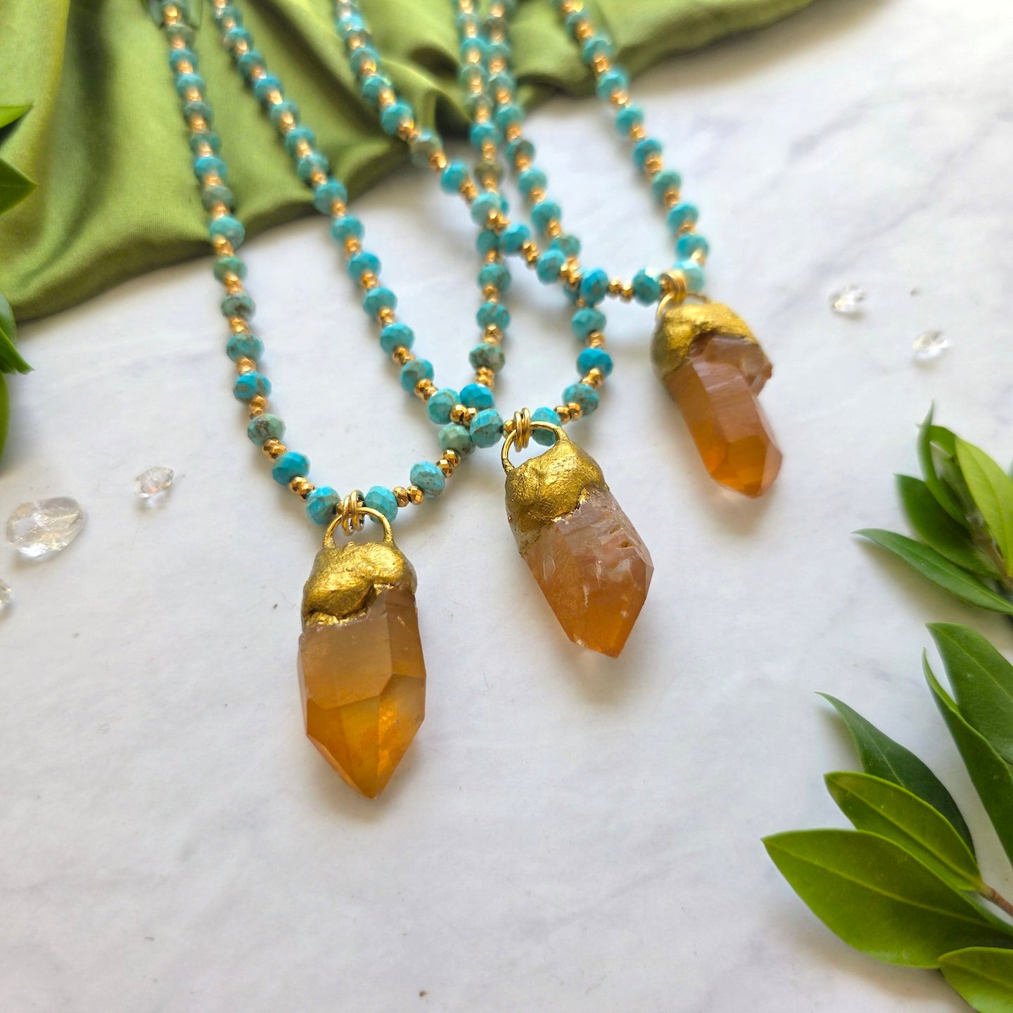 Tangerine Quartz + Turquiose Sunrise Necklace