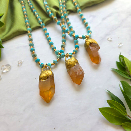 Tangerine Quartz + Turquiose Sunrise Necklace
