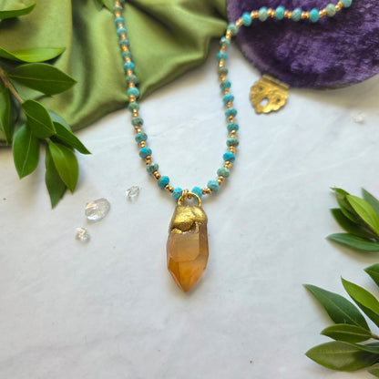 Tangerine Quartz + Turquiose Sunrise Necklace