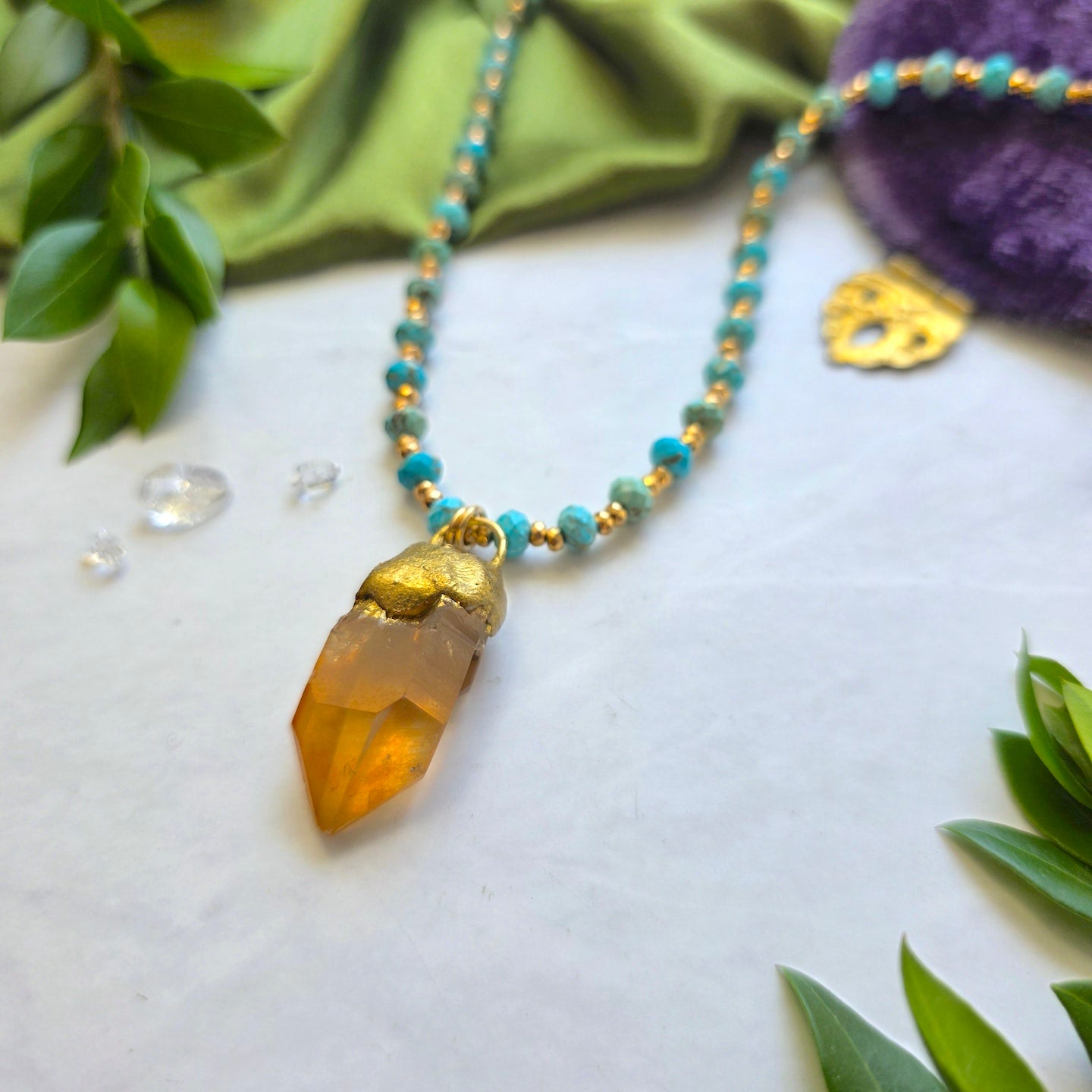 Tangerine Quartz + Turquiose Sunrise Necklace