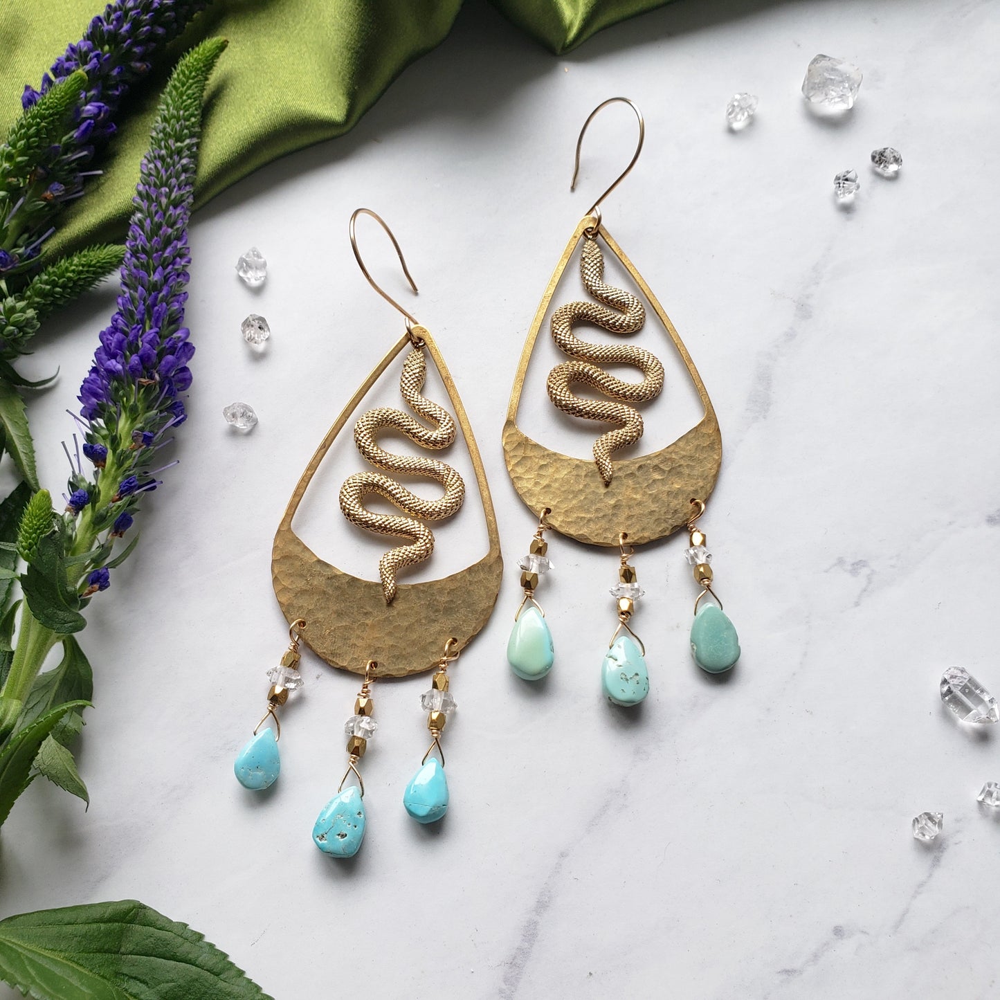 Golden Snake + Turquoise Ritual Hoops Earrings Shop Dreamers of Dreams