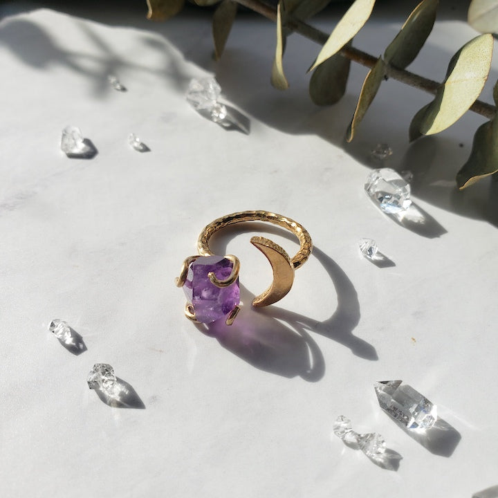 Amethyst Gemstone Moon Ring RING Shop Dreamers of Dreams