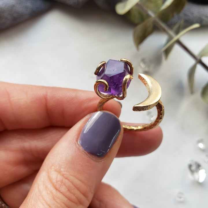 Amethyst Gemstone Moon Ring RING Shop Dreamers of Dreams