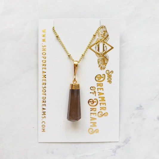 Smokey Quartz Crystal Necklace Gold Necklace Shop Dreamers of Dreams