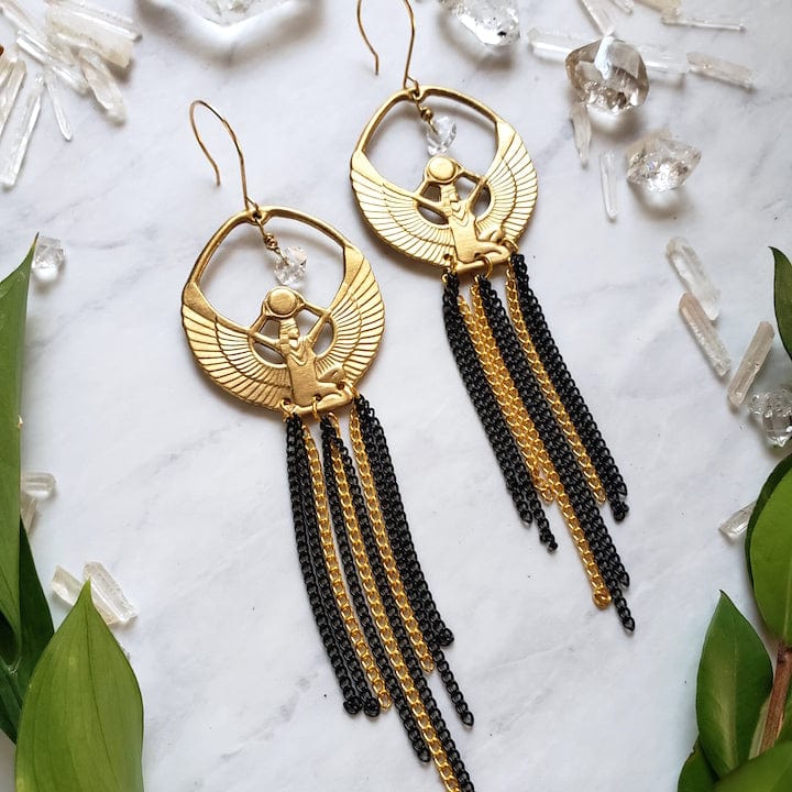 Brass Isis and Herkimer Chain Earrings Earrings Shop Dreamers of Dreams