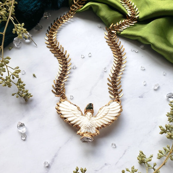 Moldavite Bird of Prey Necklace | Made to Order Necklace Shop Dreamers of Dreams