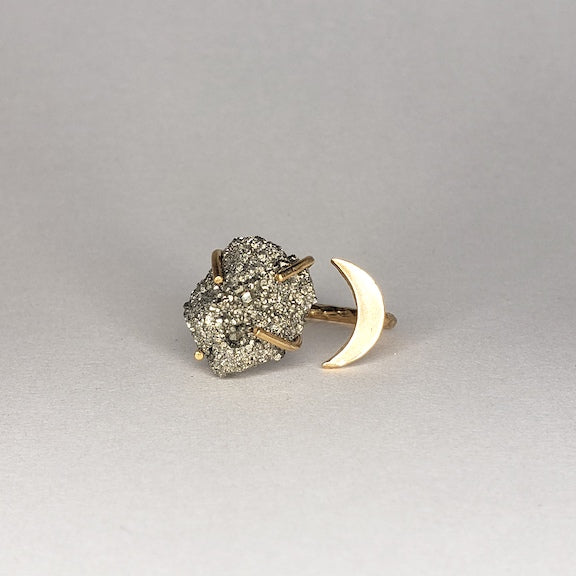 Pyrite Gemstone Moon Ring RING Shop Dreamers of Dreams